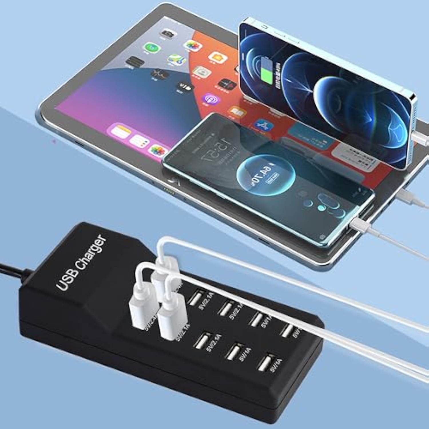 50W Usb Charging Station With 10-Port Family-Sized Smart Usb Ports For Multiple Devices - Smart Phone, Tablet, Laptop Computer - For Iphone 15/14/13 Black