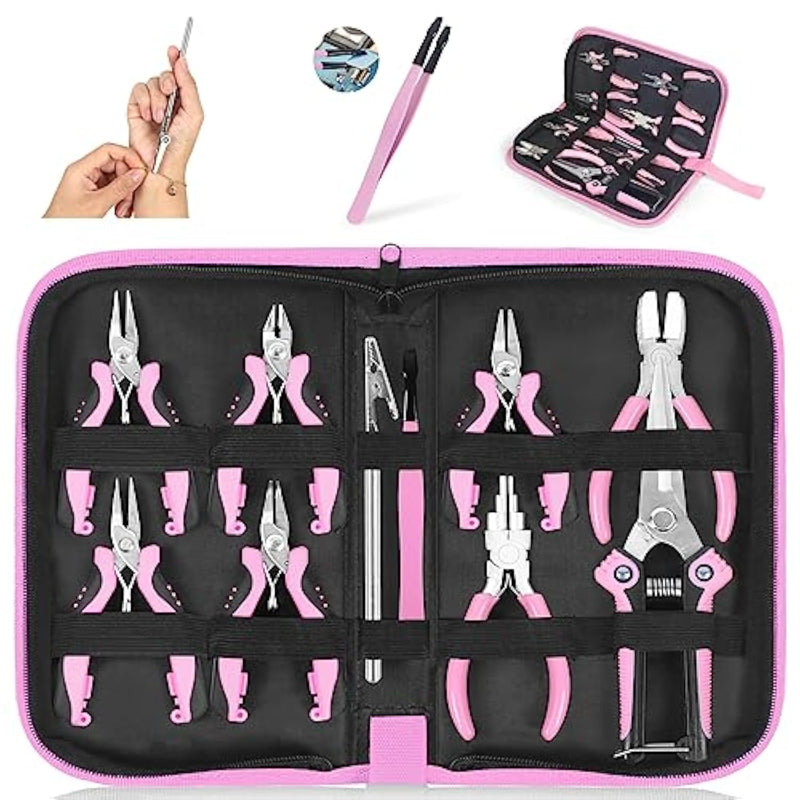 Jewelry Pliers Set Jeweler Making Tools For Adults,11Pcs Professional Jewelry Pliers Tool Kit With Jewellery Making Supplies For Diy Beading Crafting Crimping Cutting Repair