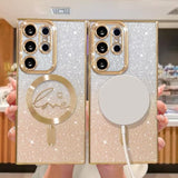 For Samsung Galaxy S23 Ultra Case Magnetic,For Women Girl Soft Cute Luxury Love Heart Plating Bling Gradient Glitter Phone Case Compatible With Magsafe Clear Shockproof Back Cover 6.8”-Gold