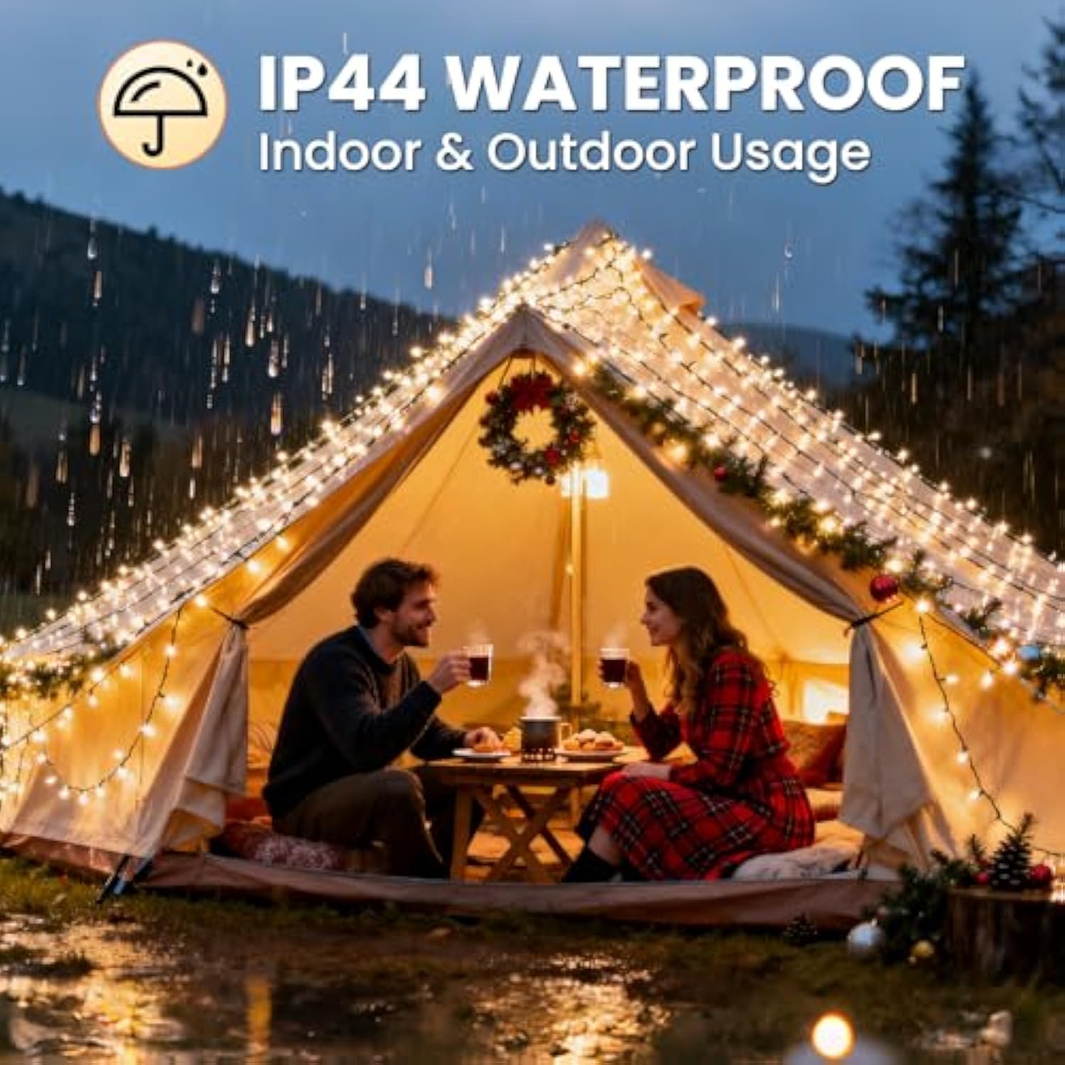 Christmas Tree Lights, 65Ft/20M 200 Led Christmas Lights Plug In, 8 Modes Waterproof Outdoor Christmas Lights For Outsid