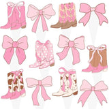 48 Pcs Pink Cowgirl Boots Bows Cupcake Toppers Western Party Decor