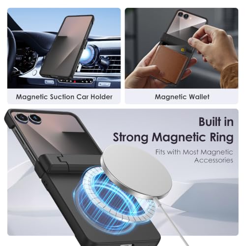for Galaxy Z Flip 7 Magnetic Case, with [Hidden Kickstand] [Compatible with MagSafe] [Built-in Screen Protector] [Hinge Protection] Phone Cover for
