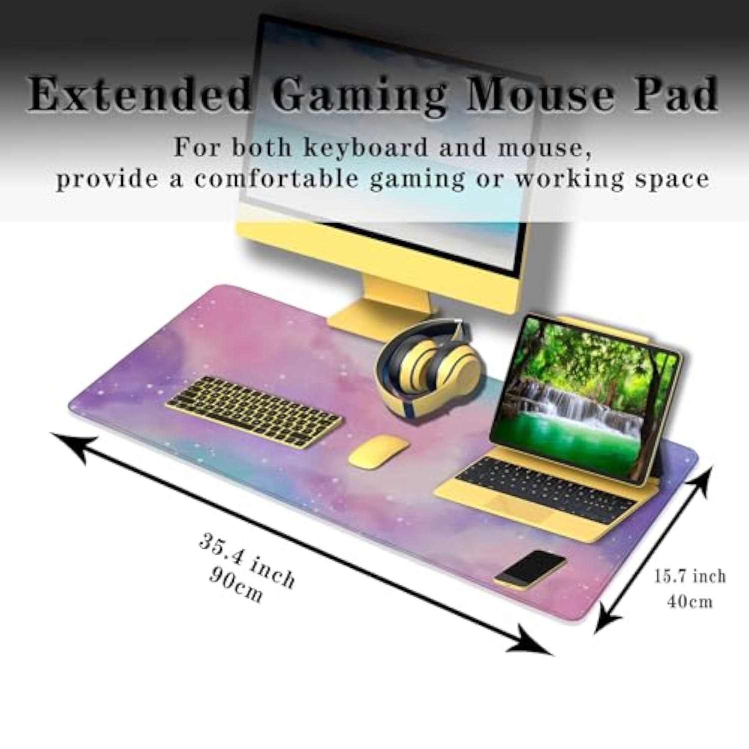 Gaming Pink Mouse Pad Purple Game Mat Big Mouse Pads Desk Mat For Women Computer Mat Pc Gaming Mouse Pad Waterproof Non-Slip Rubber Base 35.4" X 15.7" For Game Office, Starry Sky Cute