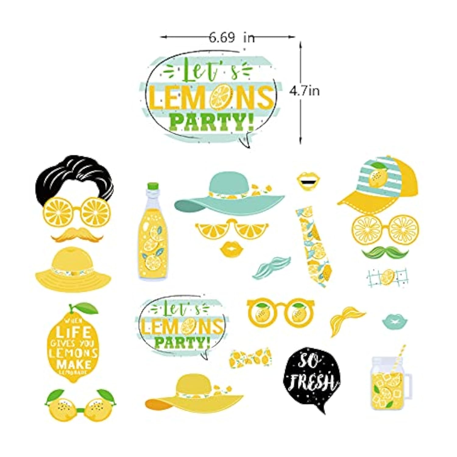 25 Pcs Lemon Theme Photo Booth Props, Lemon Theme Birthday Baby Shower Party Decorations, Summer Citrus Lemonade Party Supplies