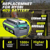 40V 6.0Ah Replacement For Ryobi 40V Battery For Ryobi 40Volt Cordless Tool Li-Ion Ryobi Batteries Op4015 Op4026 Op40201 Op40261 Op4030 Op40301 Op4040 Op40401 Op4050 1