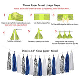 Navy-Blue White-Silver Tassel Garland Streamers - 15Pcs Party Decorations Tissue Paper Tassels Banner,Graduation 2025 Wedding Baby Bridal Shower Hanging Decoration Boy Birthday Backdrop Decor