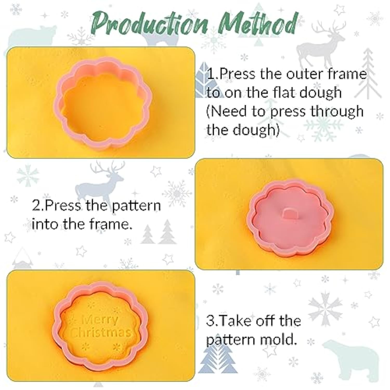 16 Pack Christmas Cookie Cutter Set, 3D Cookie Cutters For Baking Pink Diy Press Cookie Stamps Molds For Kids Gingerbread Man, Christmas Tree, Snowman, Santa, Snowflake, Merry Christmas