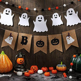 3PCS Halloween Burlap Boo Banner Felt Garland Ghost Orange Black Party Decor