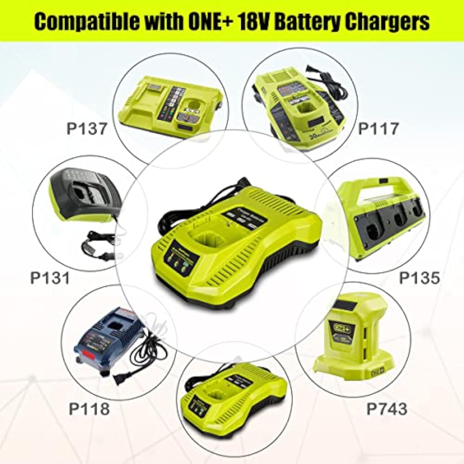 P117 18V Lithium Rapid Charger Replacement for Ryobi One+ Batteries 1.5-6Ah