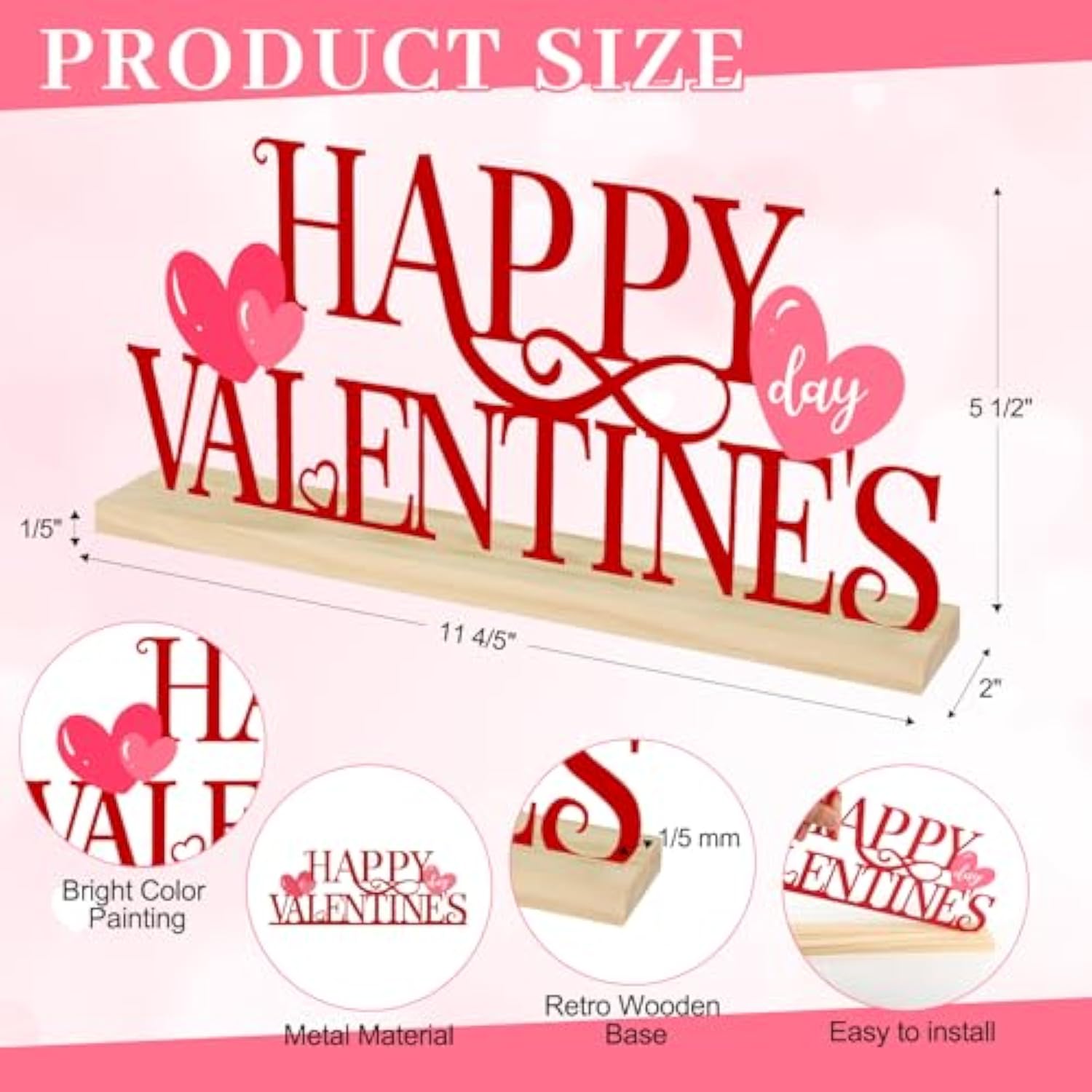 Metal Happy Valentine'S Day Sign, Valentines Day Decorations For Home, Party, Shelf, Mantel, Indoor, Valentine Heart Decor, Valentines Day Table Top Decoration (Valentine)