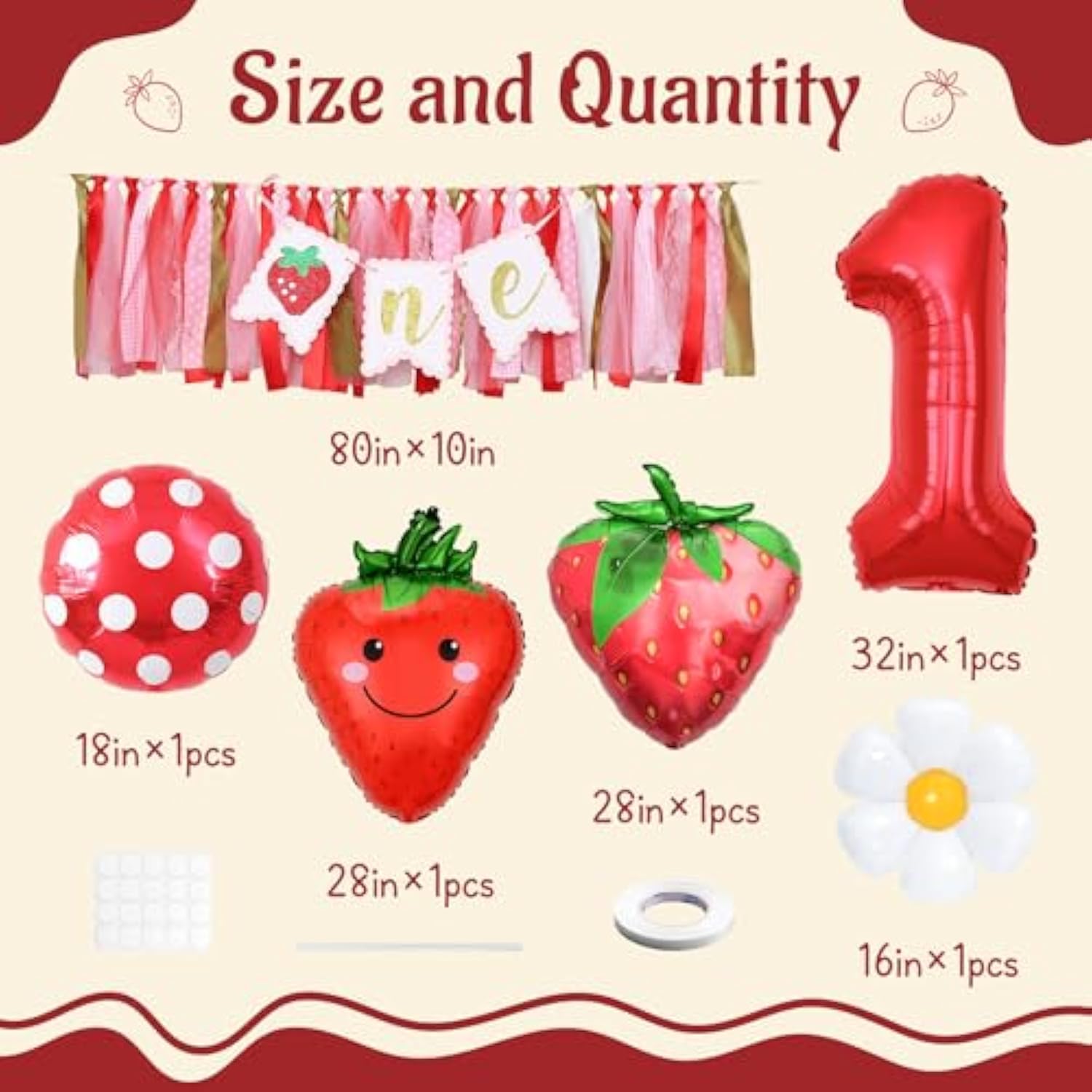 Strawberry First Birthday High Chair Banner Mylar Balloons Strawberry First Birthday Decorations Sweet One Party Supplies Photo Prop