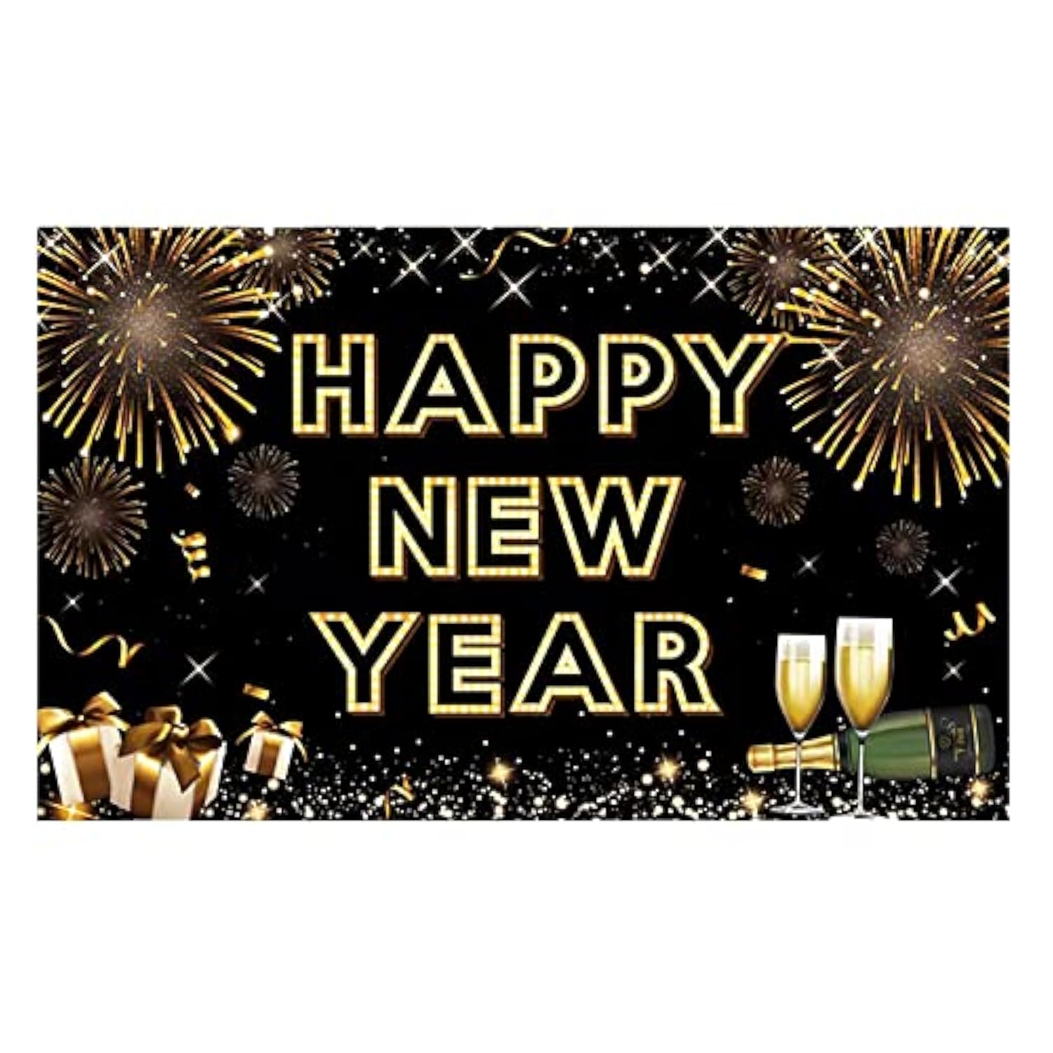 Extra-Large Black & Gold "Happy New Year 2026" Banner NYE Photo Backdrop