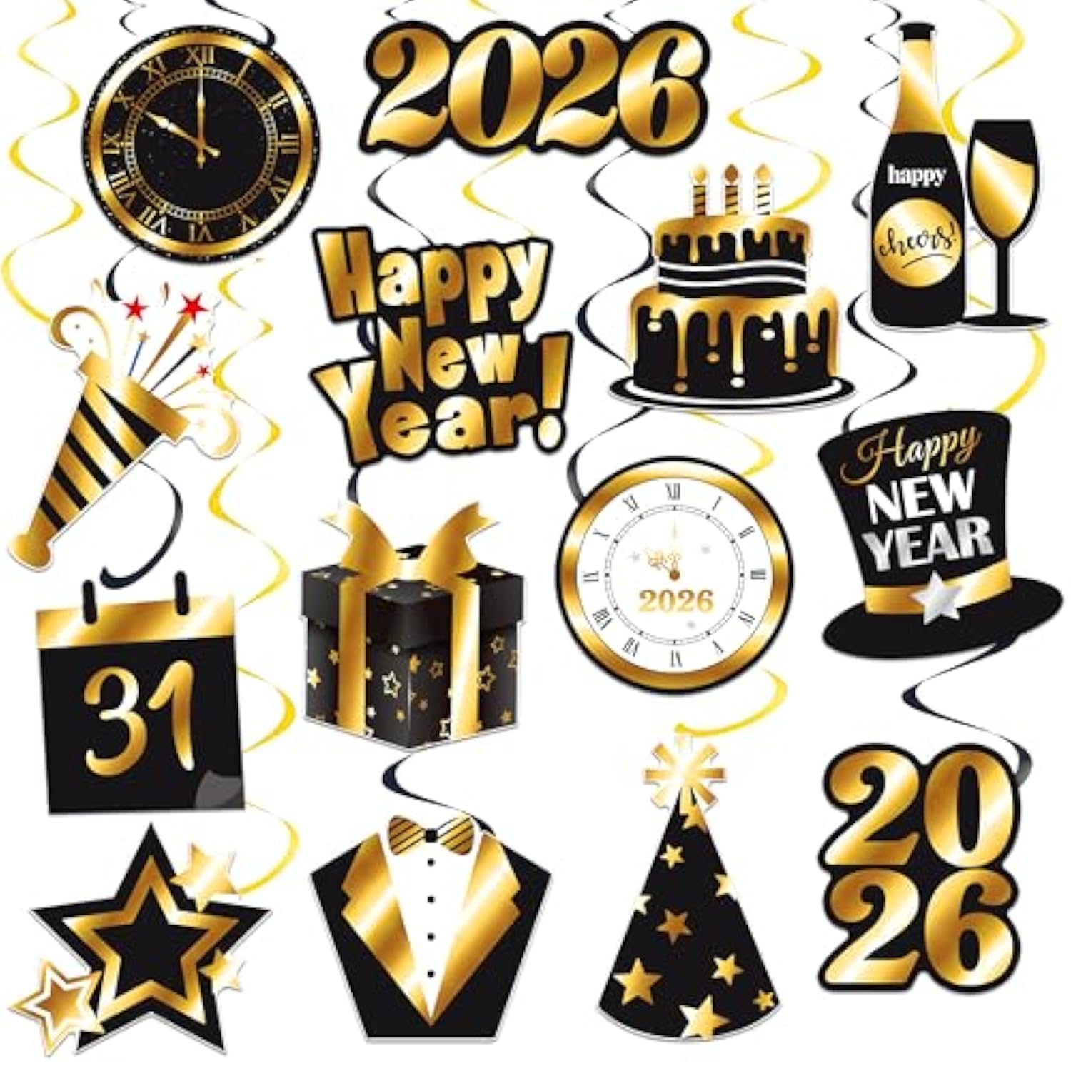 22pc Happy New Year Hanging Swirls Countdown Clock Ceiling Streamers 2026