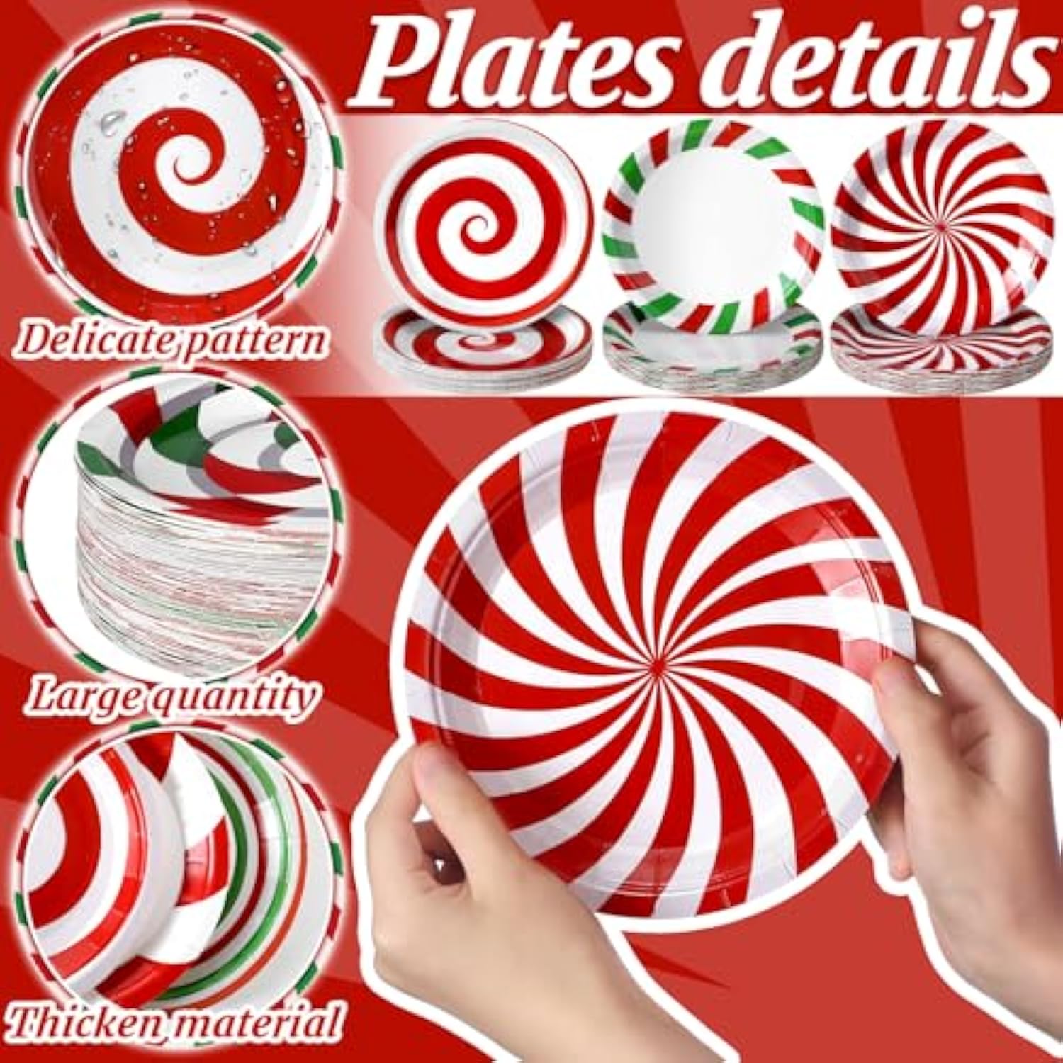 96 Pcs Christmas Candy Paper Plates 7 Inch Disposable Peppermint Dinner Plates For Xmas Birthday Party Table Decoration Supplies