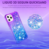 Purple Blue Glitter Bling Floating Liquid Cute Women Girls Phone Case for iPhone 12/12 Pro with Tempered Glass Screen Protector