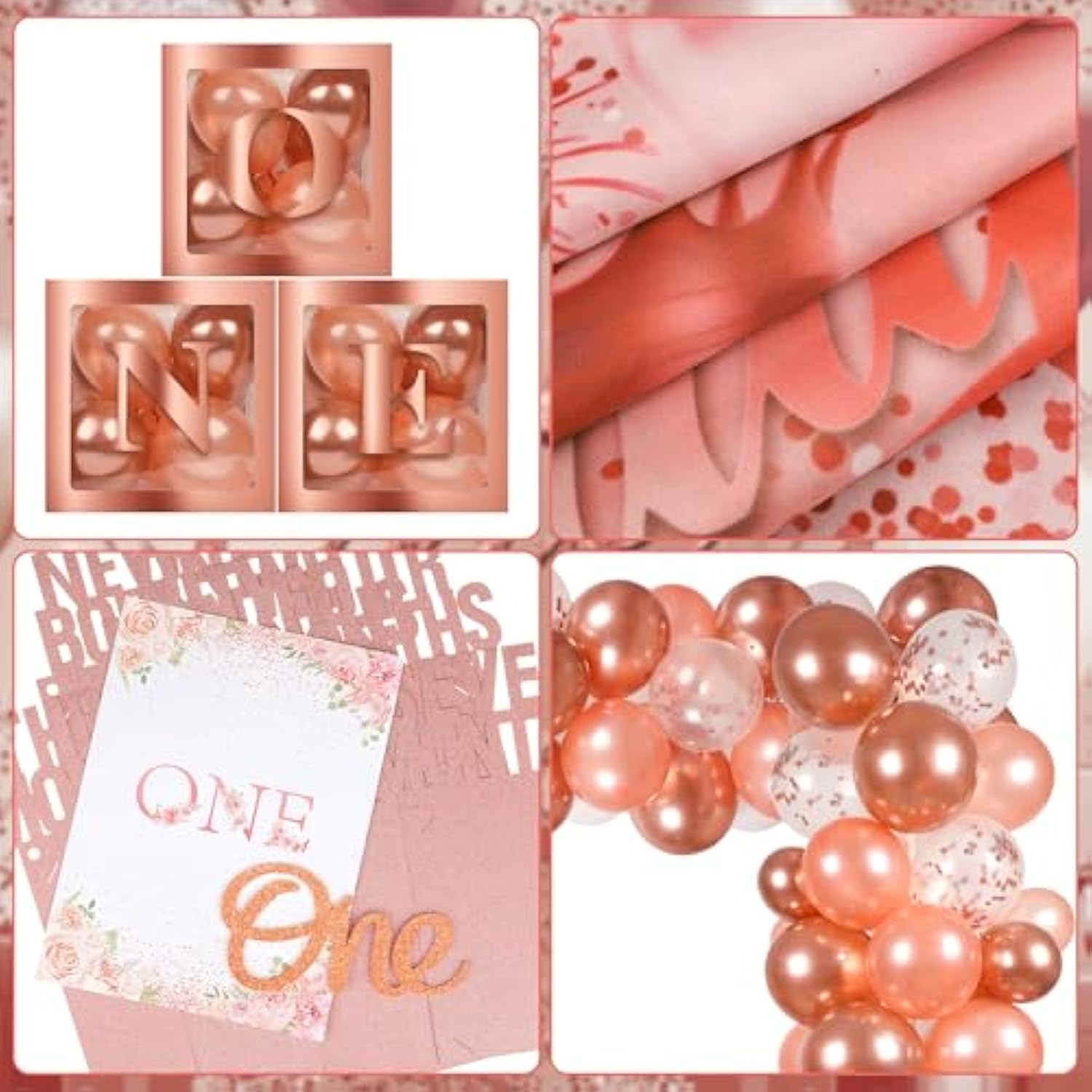Rose Gold 1St Birthday Decorations Girl First Birthday Party Supplies Include Rose Gold Balloon Arch And Balloons Boxes Photo Banner Backdrop For Baby Girl Party Supplies