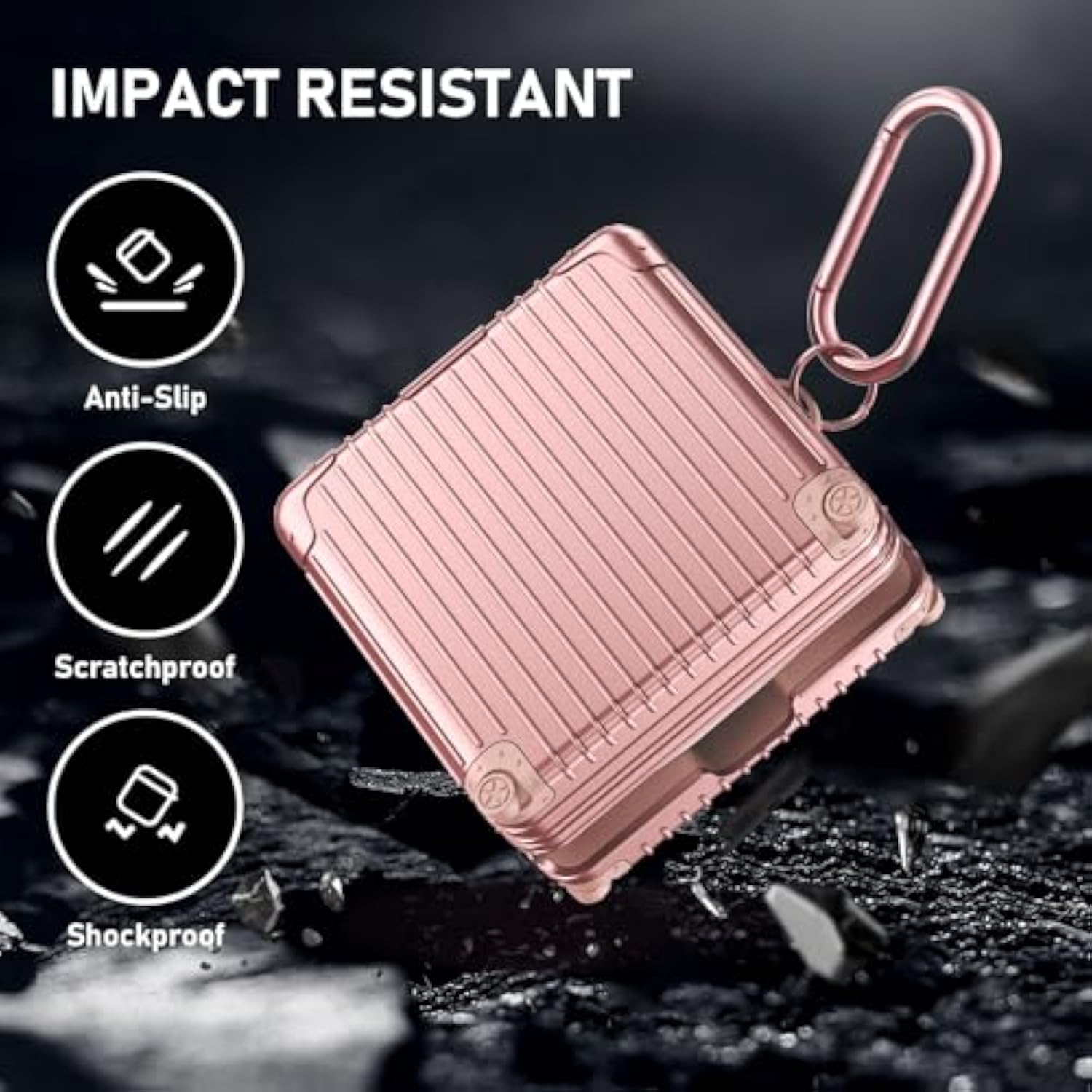 Beats Fit Pro Case Cover, Funny Suitcase Design Case For Apple Beats Fit Pro 2021, Cute Fashion Protective Hard Case For Women Men With Keychain (Rose Gold)