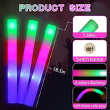 100-Pack 18.5" LED Foam Glow Sticks 3-Mode Colorful Party Supplies