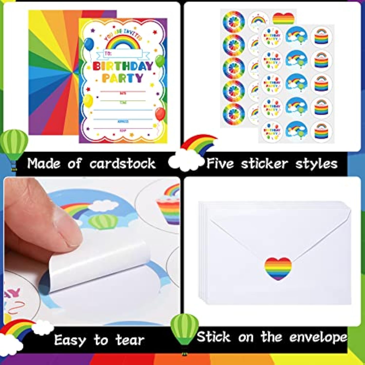 30 Pack Rainbow Birthday Party Invitations For Boys Girls Kids Birthday Invitations With 30 White Envelopes And 30 Seal Stickers Labels Rainbow Party Decorations Supplies Cards