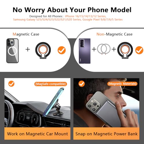 Magnetic Phone Grip Holder For Magsafe Ring Stand Holder Adjustable Kickstand For Iphone 17 16 Pro Max 15 14 13 12, Magsafe Finger Loop Stand With Silicone Finger Strap, Wireless Charging Compatible