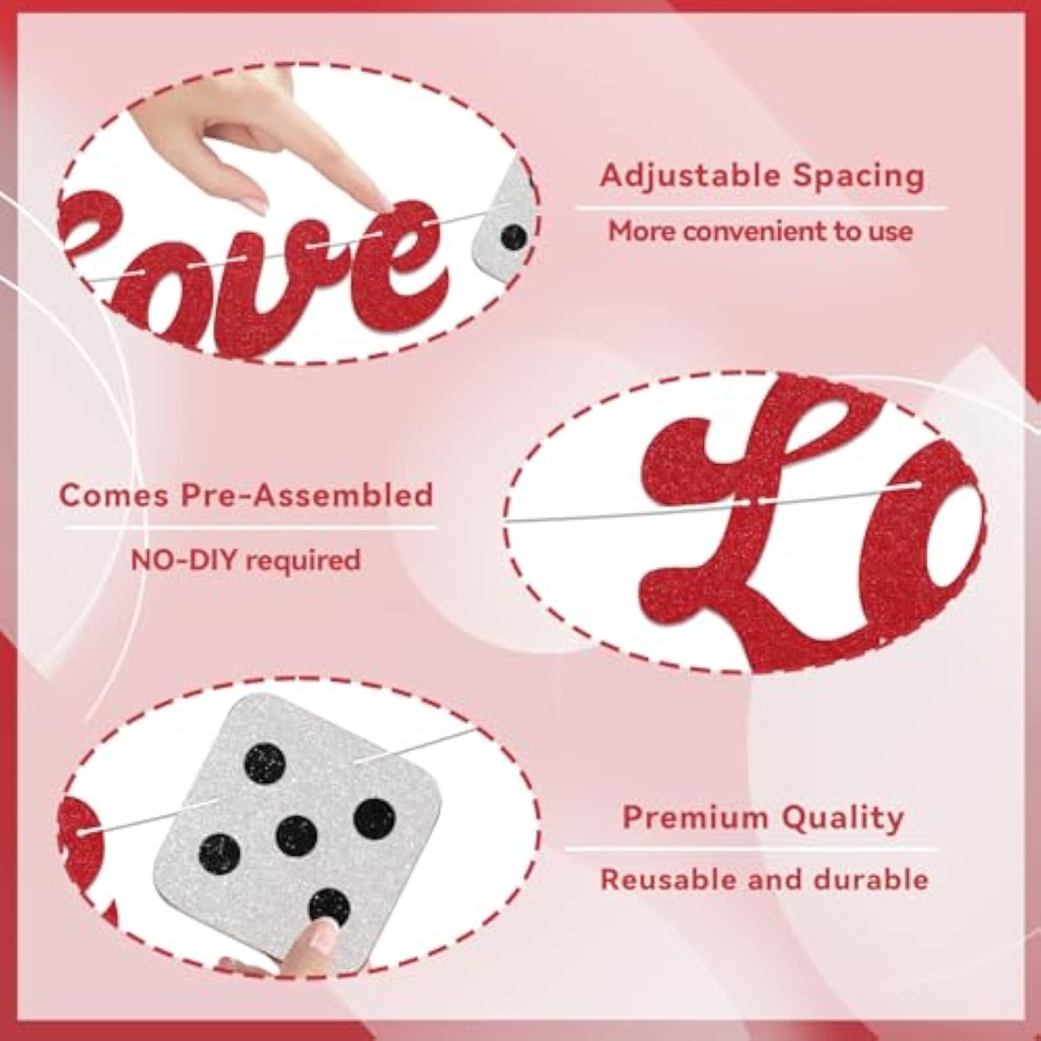 Lucky In Love Banner, Vegas Bachelorette Party Decorations, Casino Bridal Shower Party Decorations Red Glitter