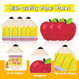 50 Pcs Back To School Red Apple Pencil Paper Plates, First Day Of School Plates Table Decorations Party Supplies, Red Apple Pencil Tableware For Kindergarten Kids Back To School Party