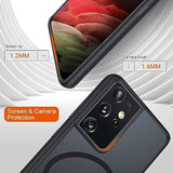 For Samsung Galaxy S21 Ultra Mag Safe Case,Slim Shockproof Protective Cover With Magnetic,Frosted Hard Back Soft Silicone Tpu Bumper Phone Case Compatible Galaxy S21 Ultra 6.8Inch,Matte Black