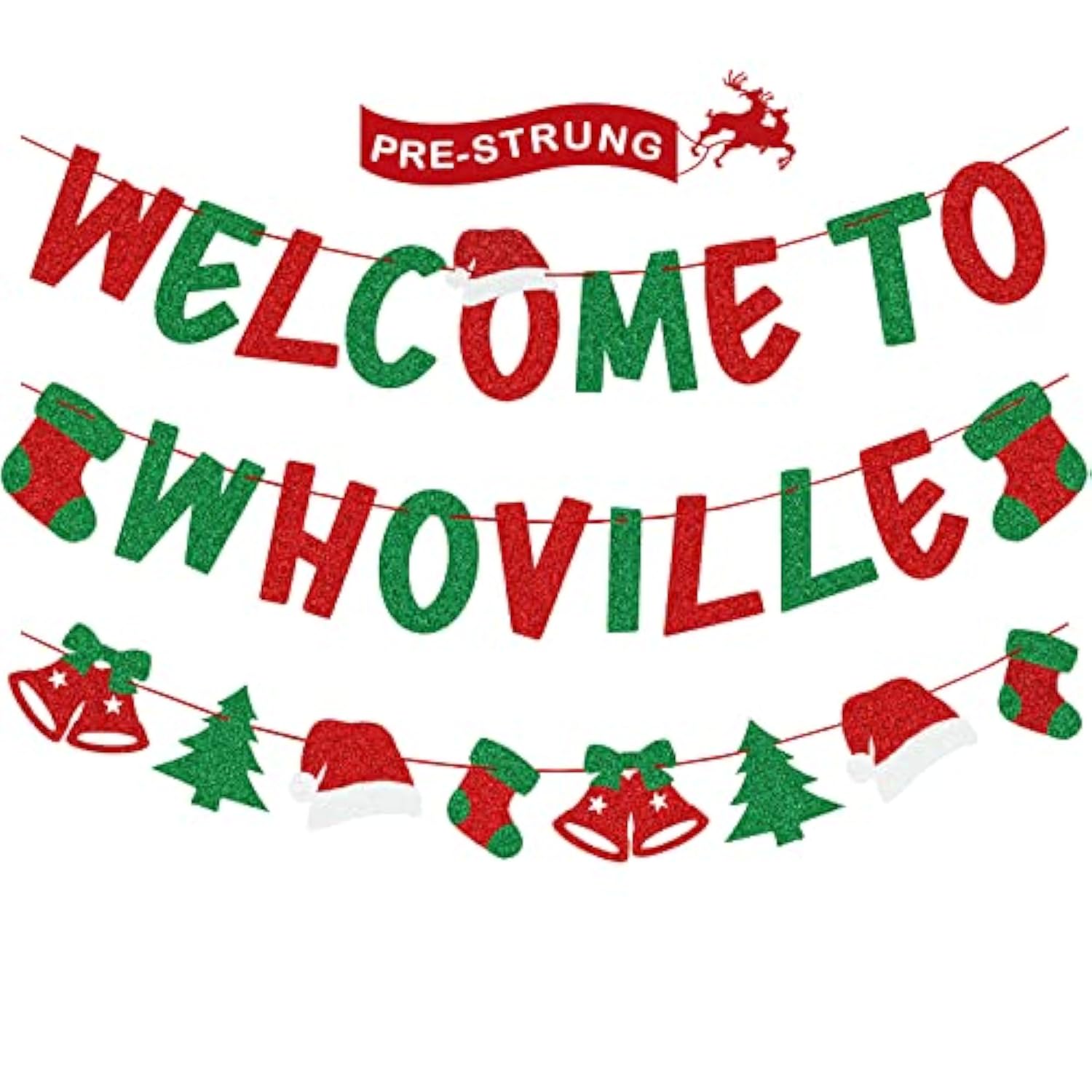 Christmas Decorations – Glittery Welcome To Whoville Banner And Garland For Grinch Christmas Decor, Grinch Decorations