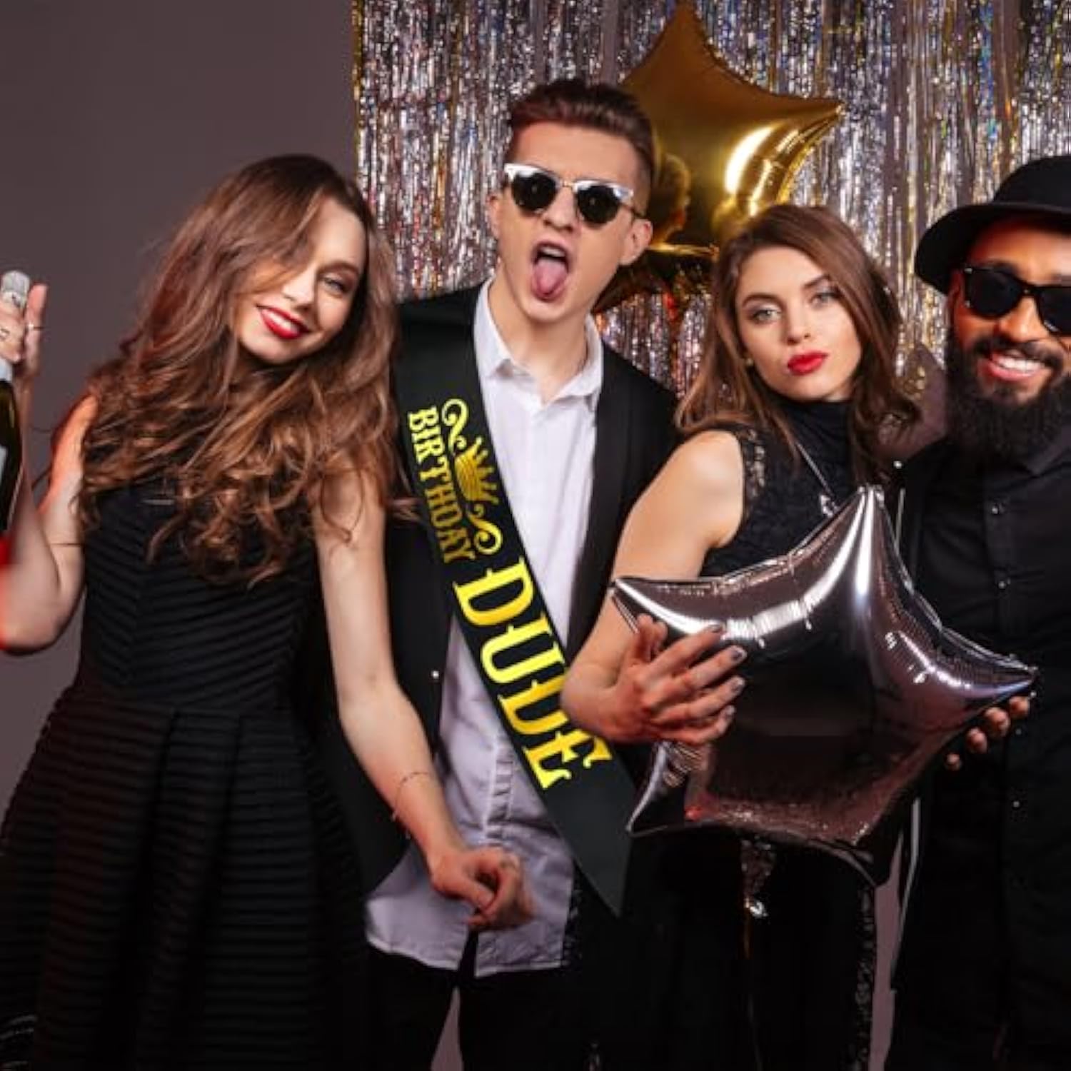 Birthday Dude Sash With Gold Foil, Black Funny Birthday Sash For Boys Or Men, Birthday Party Decorations And Supplies, Birthday Gifts For Husband, Boyfriend, Son, Brother(Black+Gold)