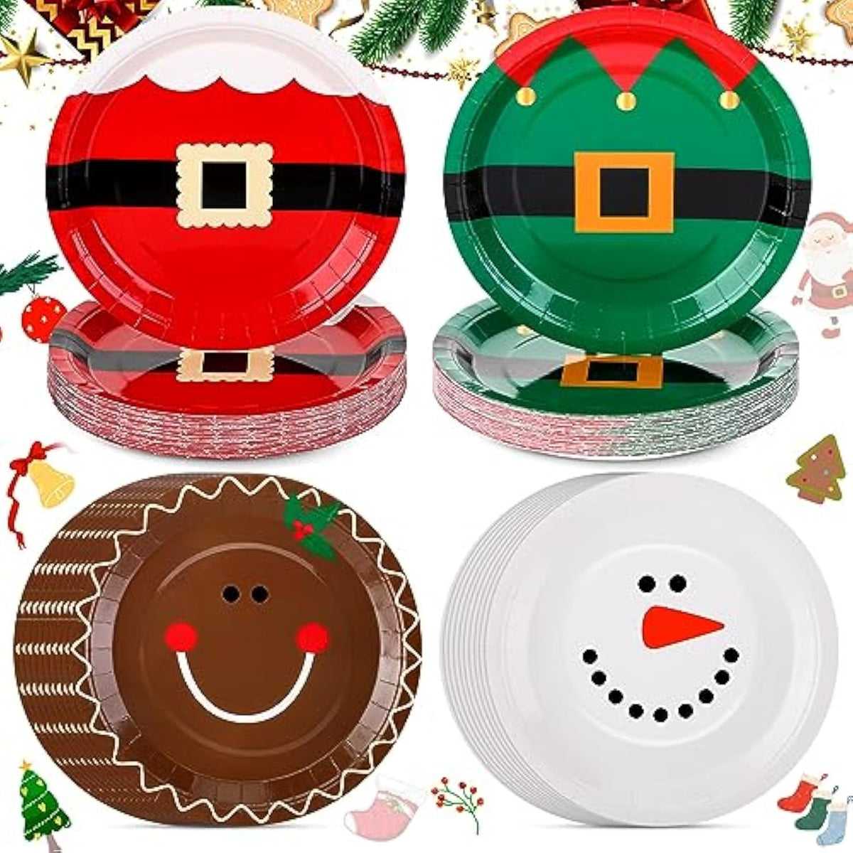 100 Pcs Christmas Paper Plates 9 Inch Disposable Santa Christmas Dinnerware Set Xmas Dinner Plates Table Decorations Holiday Party Supplies, Serve 100 Guests