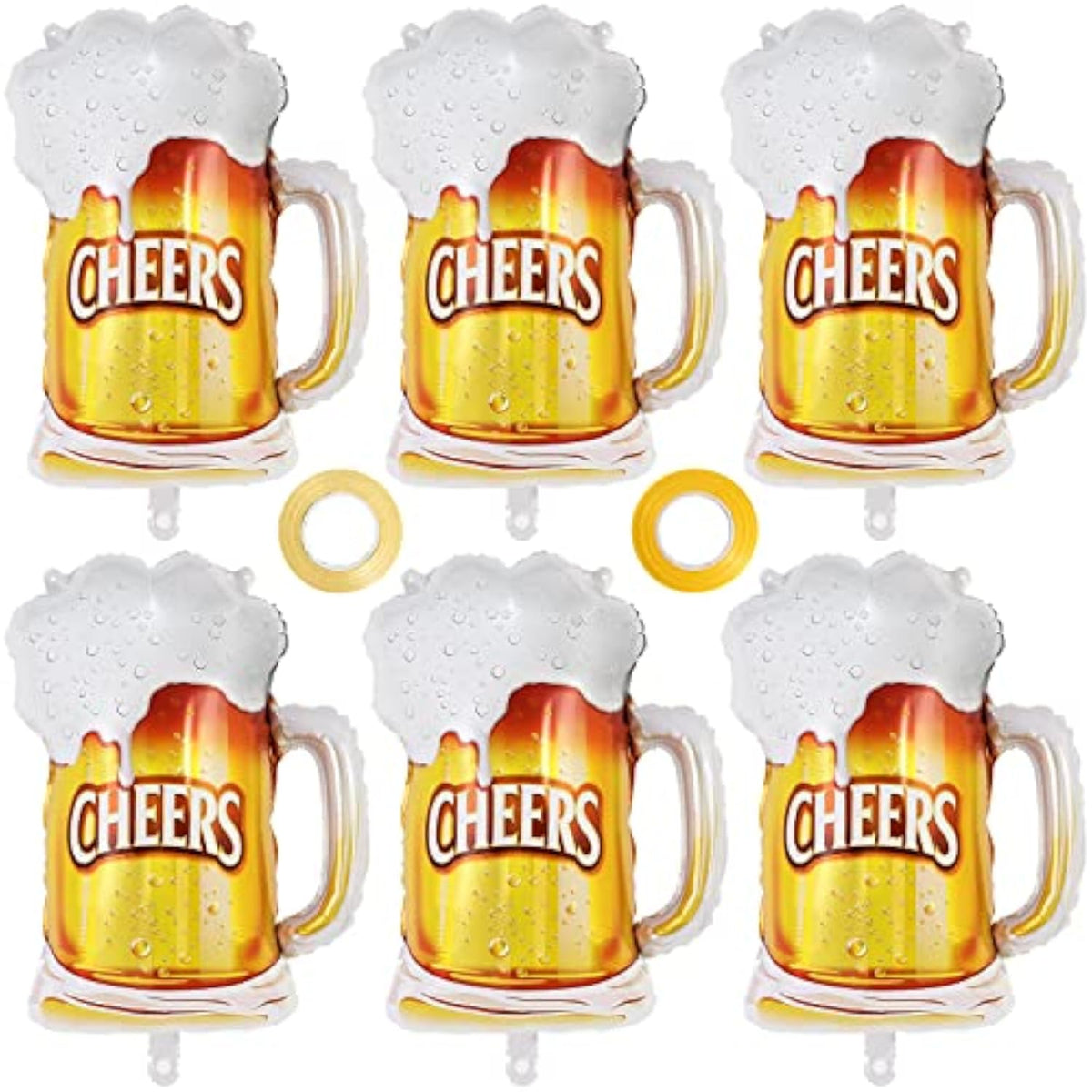 Beer Mug Cheers Balloons, 28 Inch Large Beer Cup Foil Balloons, 6 Pcs Beer Mylar Helium Balloons For Birthday Bachelorate Beer Themed Party Decoration