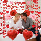 119Pcs Valentines Day Decorations Set, Office Hanging Heart Swirls, Red Heart Love Balloons, Banners, Paper Balls, Strings, Rose Petals For Romantic Special Night Home