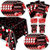 141Pcs Red And Black Happy Birthday Party Decorations For 20 Guests - Disposable Tableware Party Plates And Napkins Cups Forks For Baby Shower Red And Black Happy Birthday Party Supplies