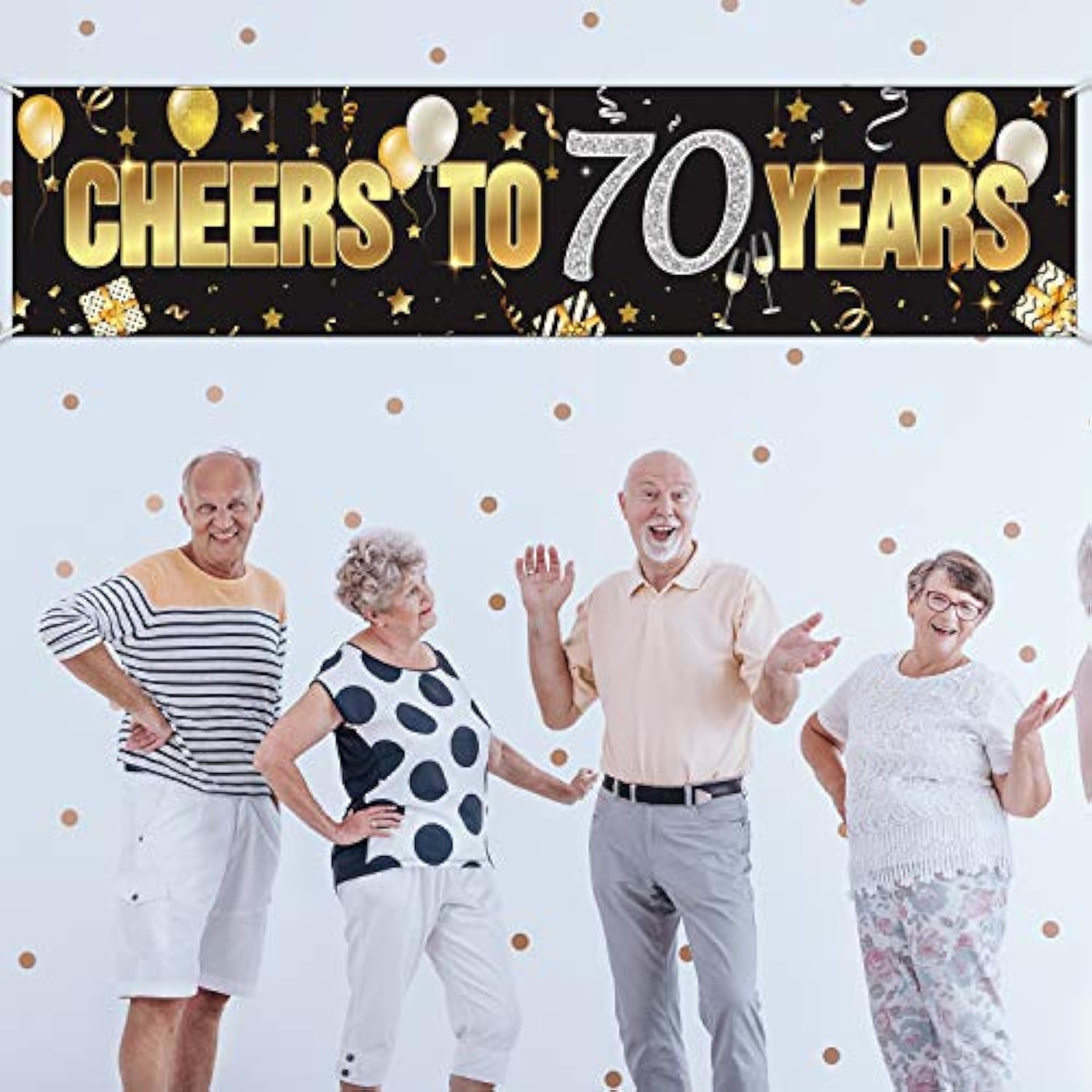 Happy 70th Birthday Banner Gold Glitter Sign for Anniversary & Celebration Decor