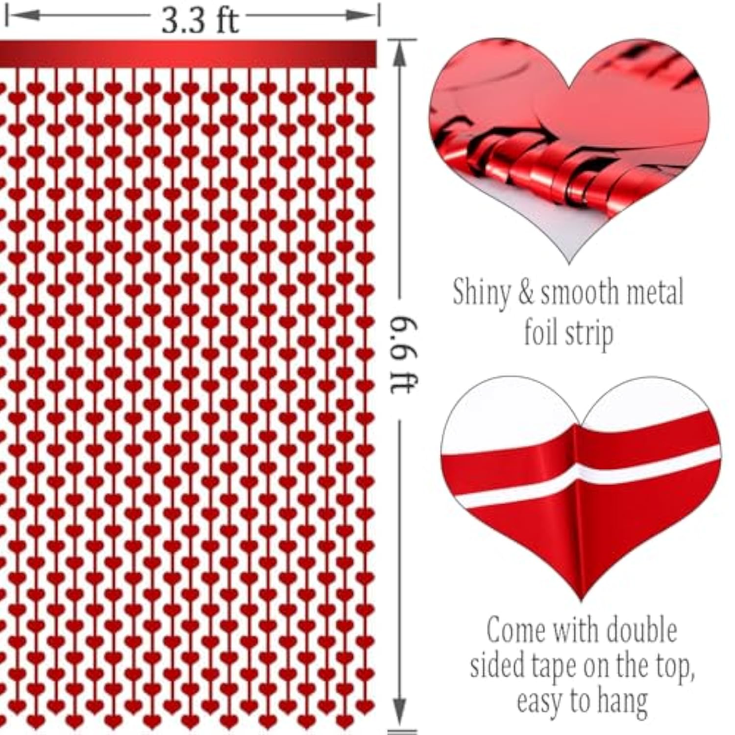 Heart Tinsel Curtains Heart Decorations Red Love Streamers For Valentines Party Decorations Backdrop For Engagement Wedding Theme Birthday Props 2Pcs
