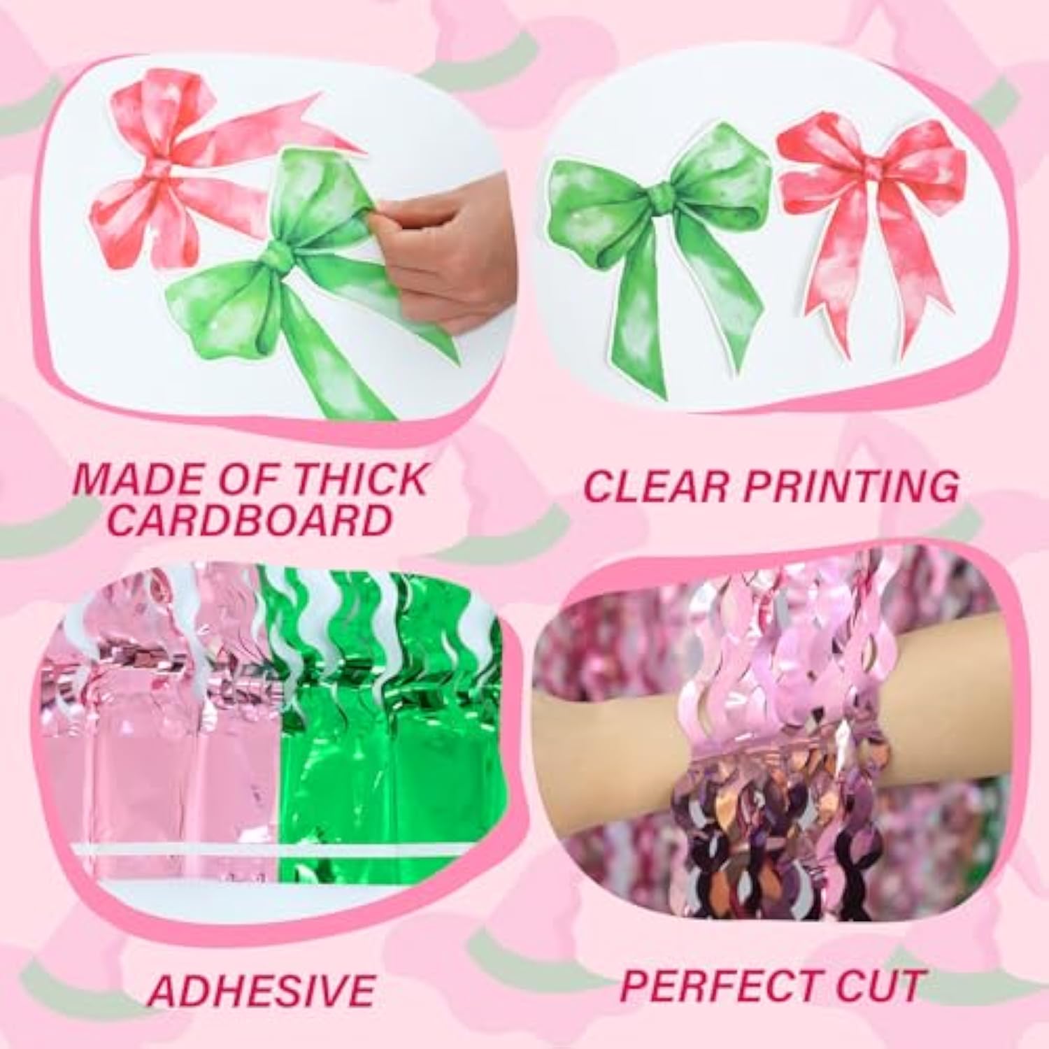 2 Pack Pink Green Foil Fringe Curtains 3.3x6.6 Ft for Birthday Party Decor