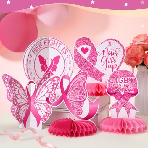 12 Pieces Breast Cancer Awareness Table Decoration Honeycomb
