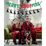 Glittery Merry Woofmas Banner With Dog Wear Santa Hat Signs Green Red Merry Christmas Fireplace Wall Garland Xmas Holiday Party Decorations