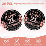 21St Birthday Decorations For Girls Rose Gold Happy 21 Aged Birth Supplies For Her Including 20 Plates 20 Napkins 21 Year Old Girl Birthday Party Tableware For Sweet Teenager