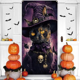 Scary Black Cat and Bats Halloween Door Cover Gothic Porch Decoration 72×36