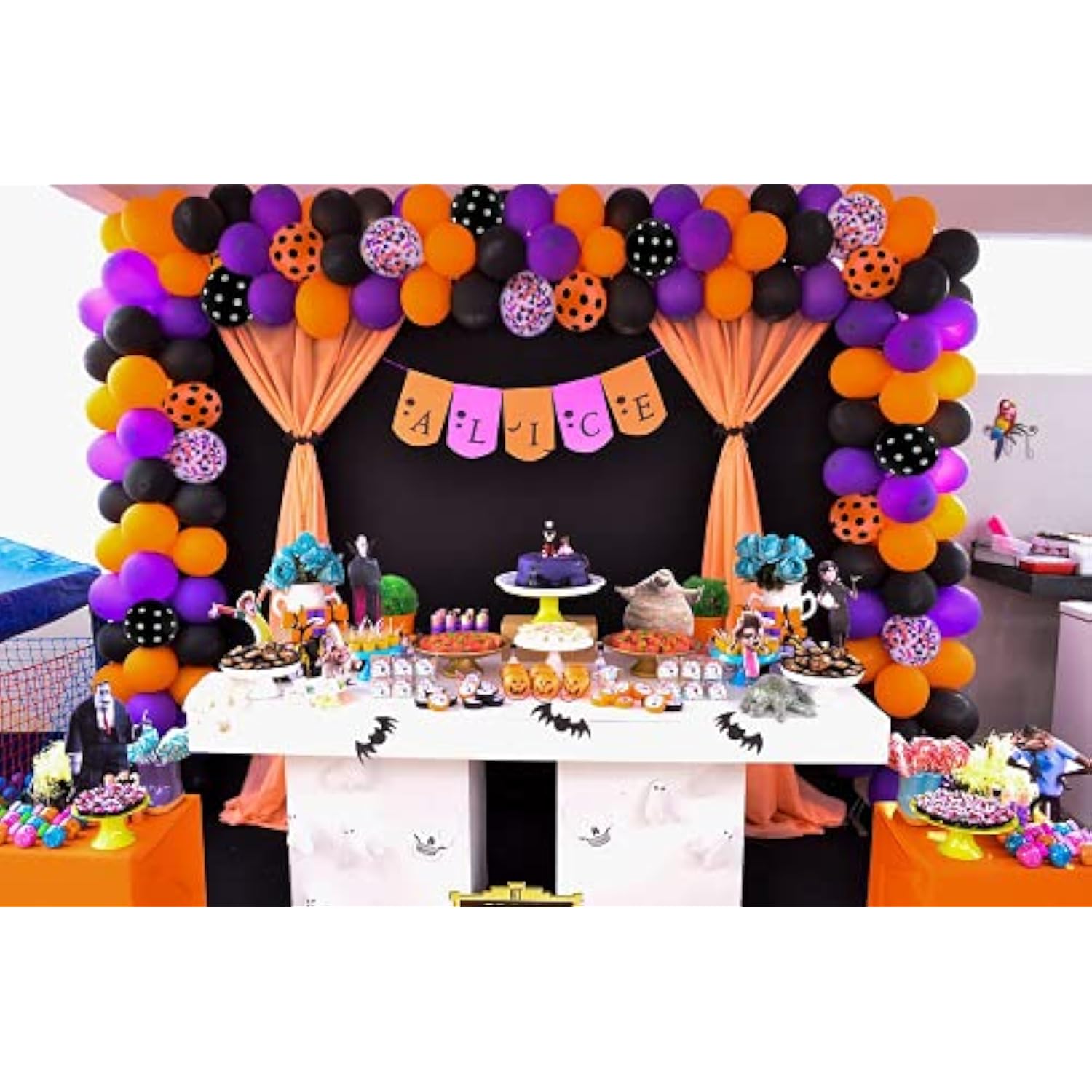 Halloween Balloon Garland Arch Kit with Spider Web Boo Banner and Foil Balloons