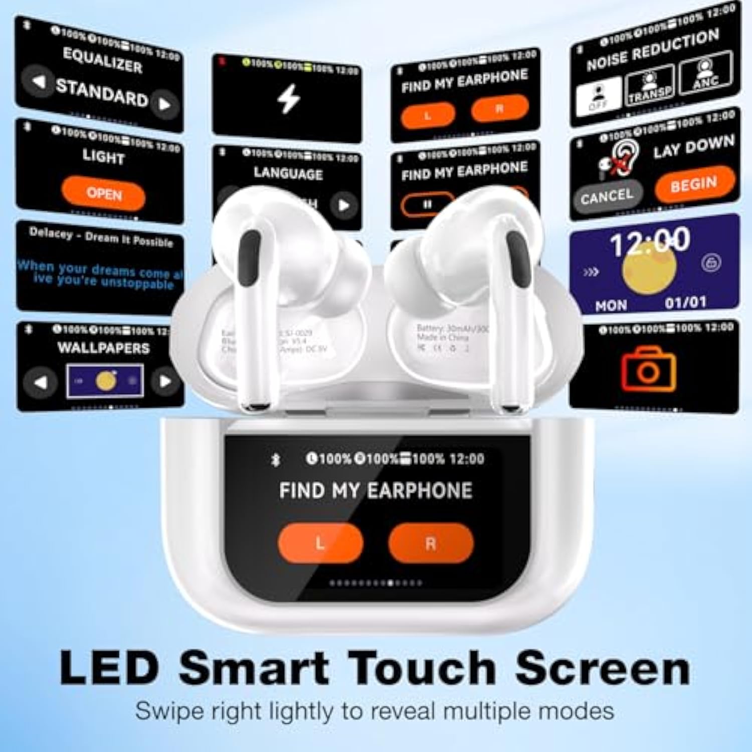 Smartbuds Bluetooth 5.4 Transparency Mode 98% Active Noise Cancelling Reduction Tws Earphone Earbuds With Smart Touch Screen Case Enc Mic Clear Call Equalizer For Iphone Samsung Android