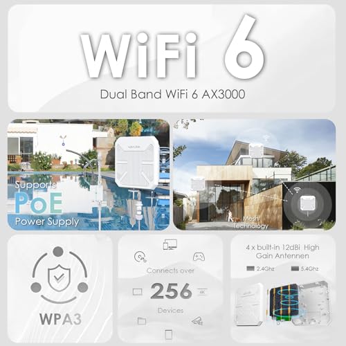 Ax3000 Wifi 6 Outdoor Access Points, Ip67 Waterproo Outdoor Wifi Extender Long Range With Poe, High Power Wifi Signal Booster, Supports Up To 256 Devices For Farm Backyard, Rv