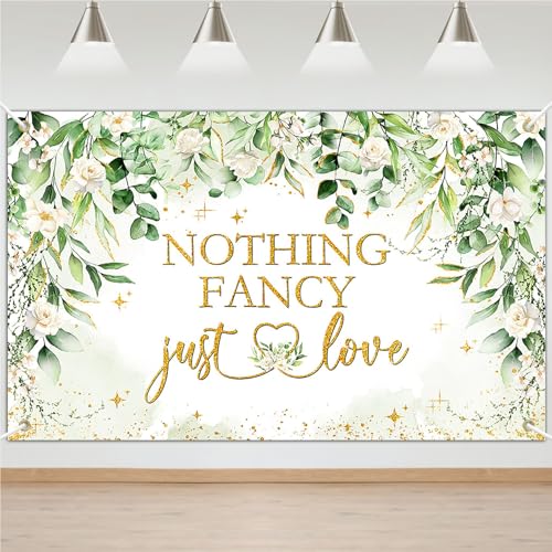 Nothing Fancy Just Love Banner Sage Green Bridal Shower Decorations Wedding Shower Backdrop for Photography Greenery Bridal Shower Banner (6x3.6ft)