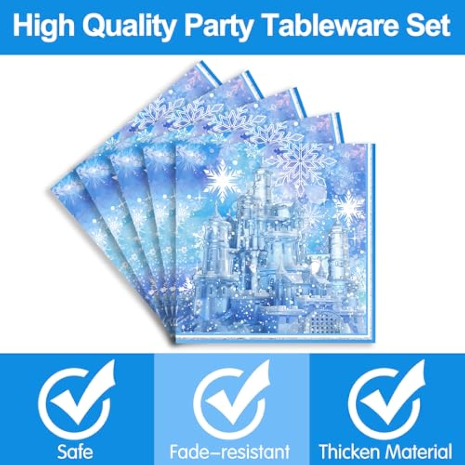 Frozen Birthday Party Supplies, Frozen Snowflake Birthday Decorations Include Plates, Cups, Napkins,Cutlery For Winter Wonderland Frozen Party Decorations | Serves 24