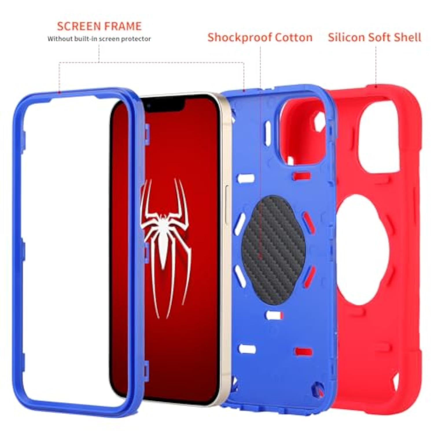 For Iphone 14 Case/Iphone 13 Case, With Kickstand (Not Compatible With Plus Sized Models),Shockproof Hybrid Hard Pc Soft Rubber Case For Iphone 14/13 6.1 Inch (Red+Blue)