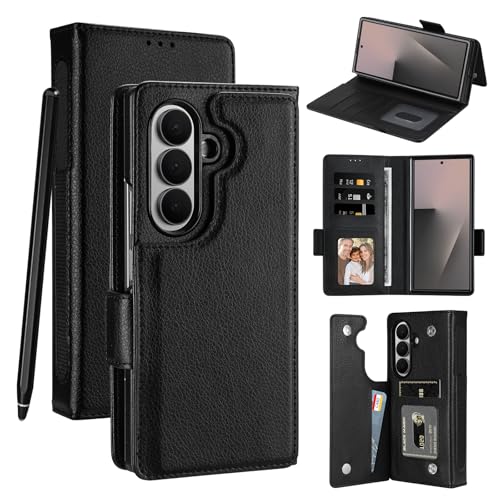 for  Galaxy Z Fold 7 Case Wallet with Card Holder RFID Blocking S Pen Holder Leather Heavy Duty Shockproof Protective Flip with Magnetic Clasp