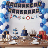 Welcome Aboard Decorations Blue Gold Welcome Aboard Banner Nautical Sailboat Lighthouse Hanging Bunting for Kids Adults Baby Shower Ocean Cruise Ship Birthday Adventure Party Supplies