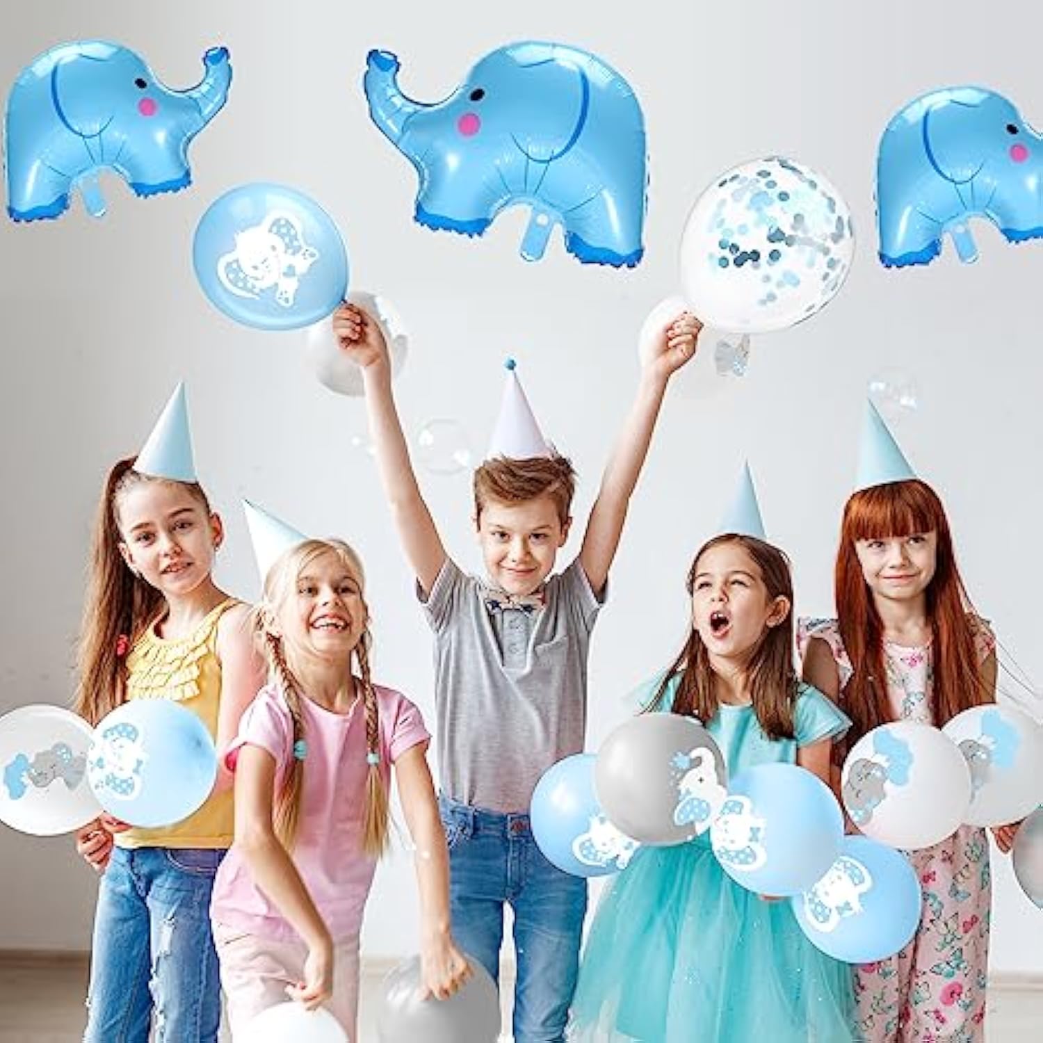 45 Pieces Elephant Balloon 12 Inch Baby Shower Elephant Balloon For Baby Boy Girl Gender Reveal Animal Themed Birthday Party Supplies Indoor Outdoor Decor(Blue, Grey, White)