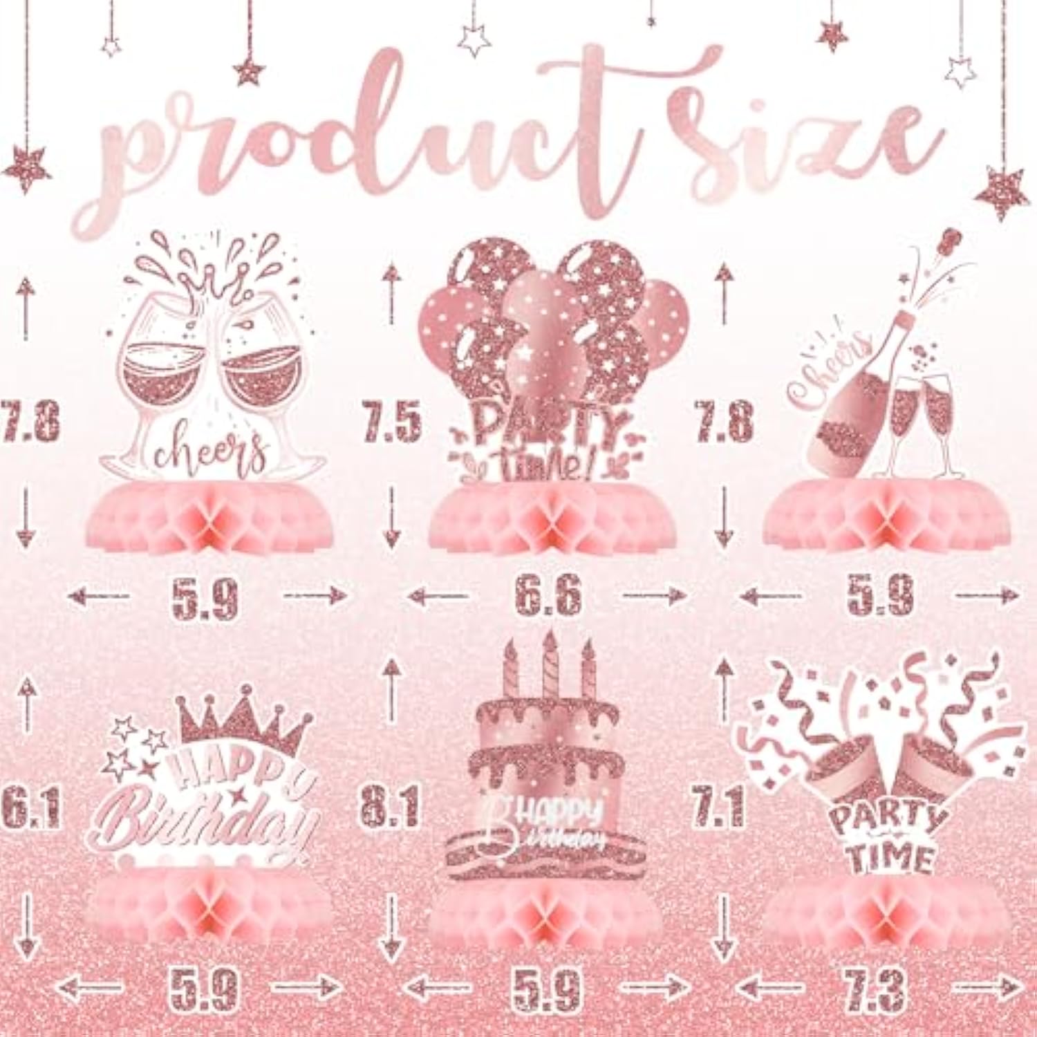 12pcs Pink Rose Gold Honeycomb Table Decor for Elegant Birthday Parties